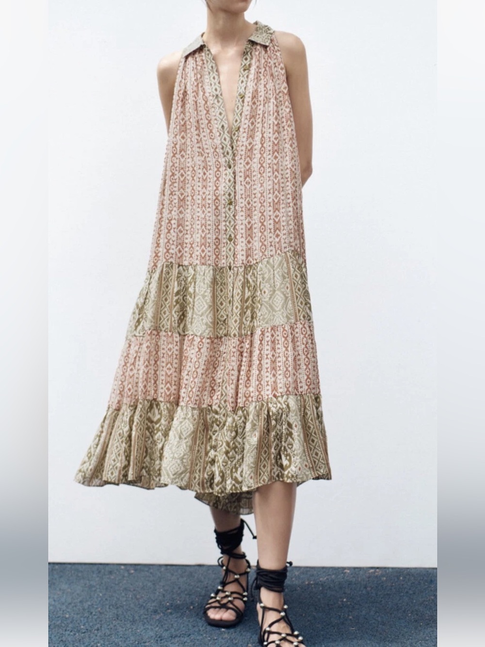 Zara Green/Rust & Gold Shiny Midi Serena Dress